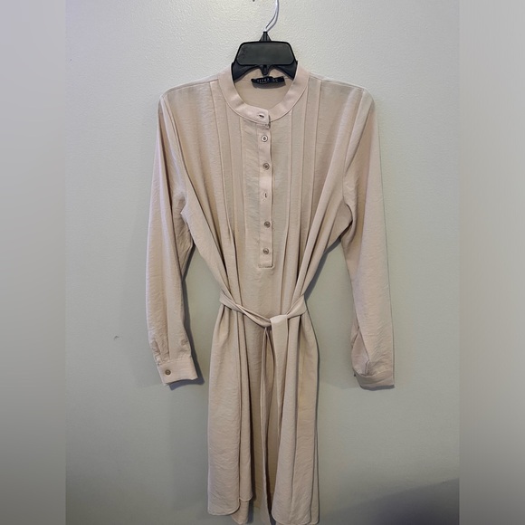 Ribbed detailed belt detailed aerobin tunic beige - Picture 1 of 3